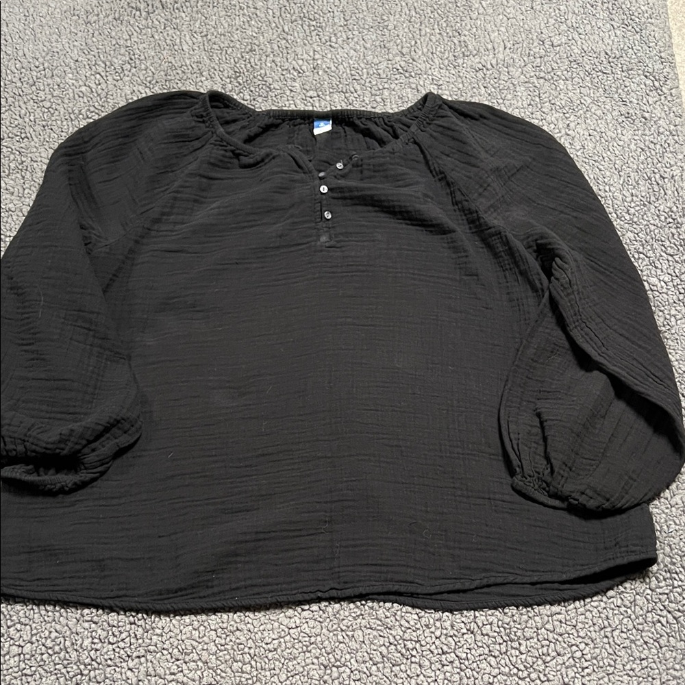 Old Navy Black Women's Peasant Balloon Sleeve Cotton Gauze Blouse XL tall